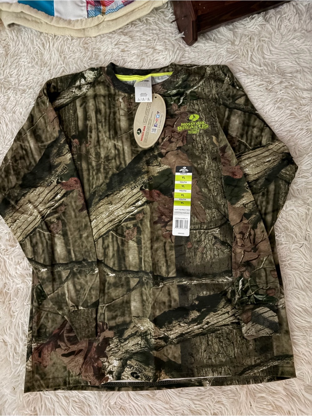 Mossy Oak Break-Up Camo Long Sleeve Shirt - Olive, Brown Youth Large
